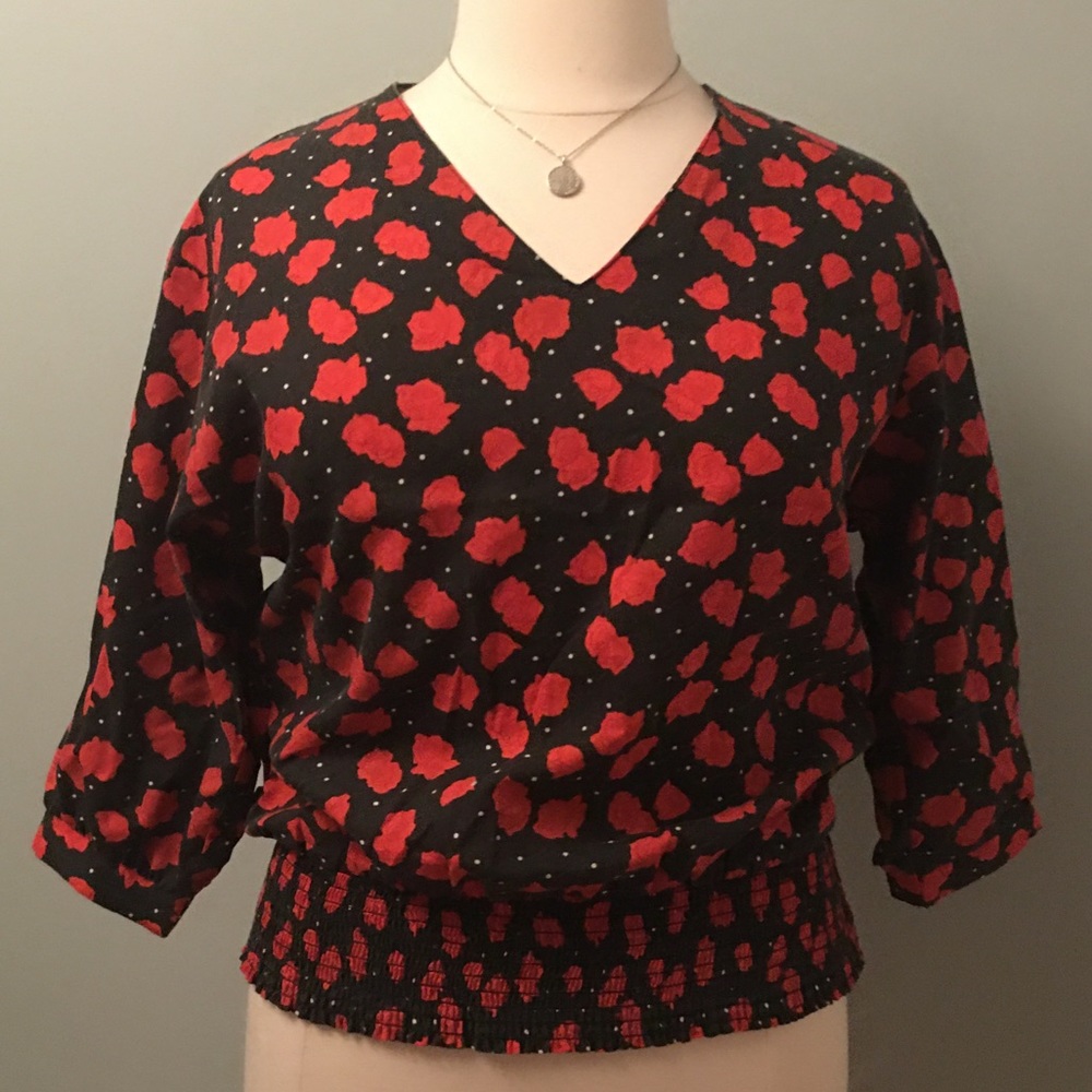 Size Appeal Black & White Polka Dot w/ Roses Shirt